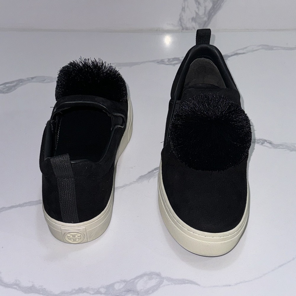 Tory Burch Pom Pom Designer Sneakers Shoes Black Women's Size 7.5